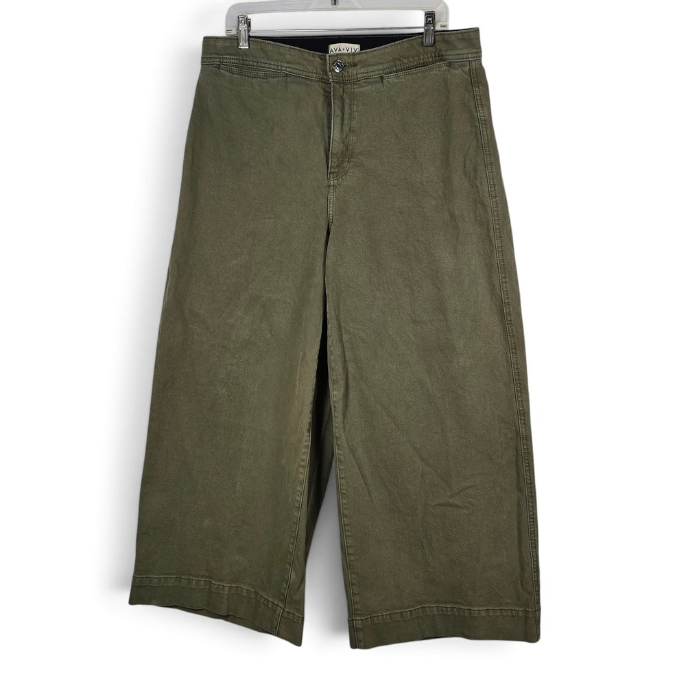 Ava & Viv Pants Womens 16 High Rise Wide Leg Olive Green Cropped Heavy Denim